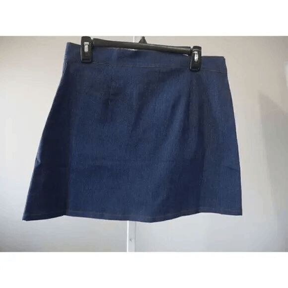 Unique Vintage Medium Blue Denim Button Up Mini Skirt L - Picture 3 of 5